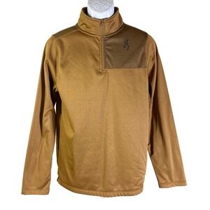 Browning 1/4 Zip Pullover Mens Medium Brown Fleece A0005541 Buckmark Logo